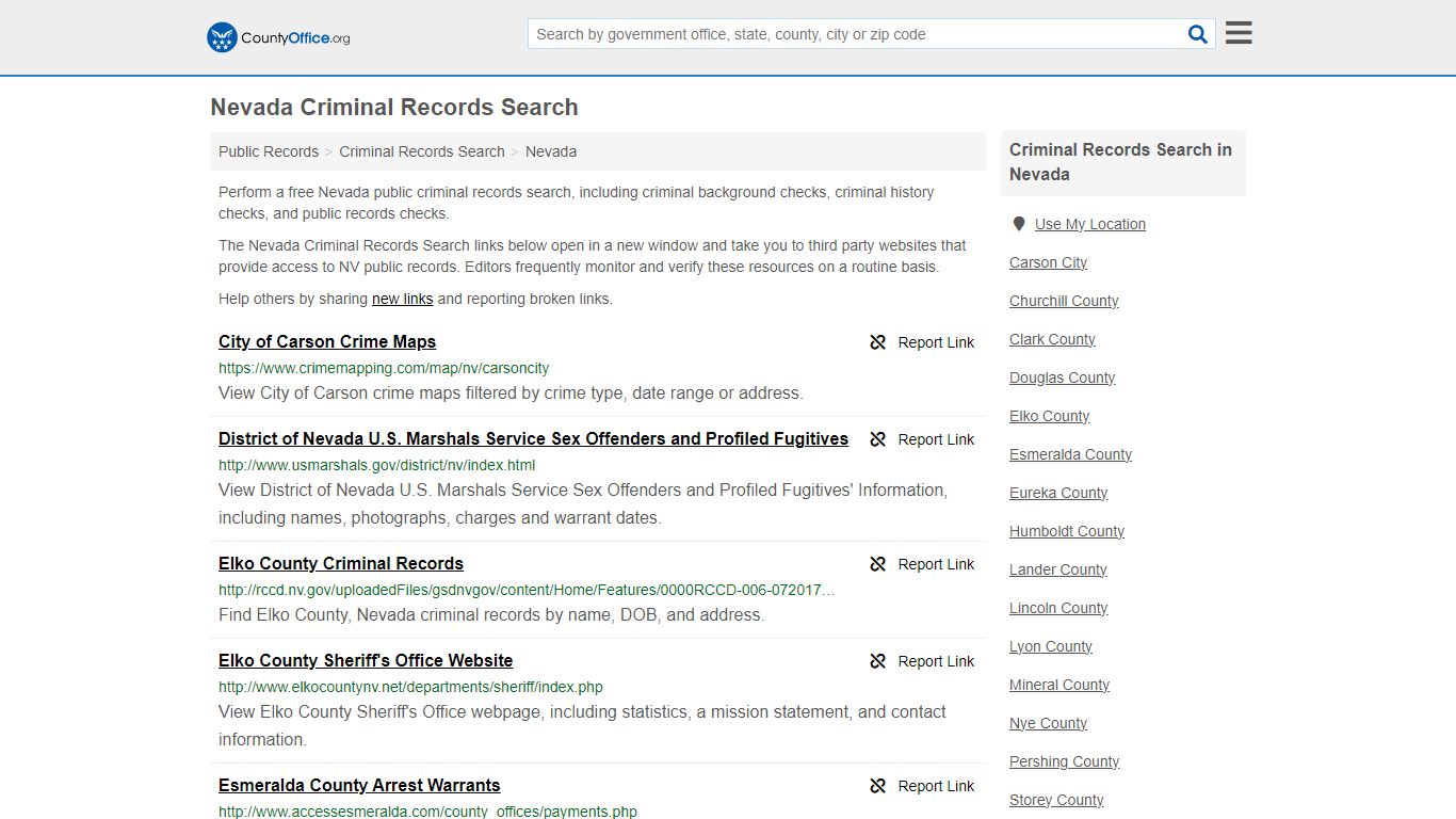 Nevada Criminal Records Search - County Office